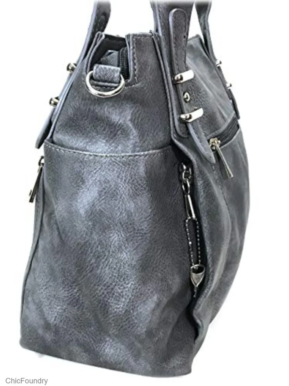 Faux Leather Concealed Carry Shoulder Bag with Hidden Locking Zipper